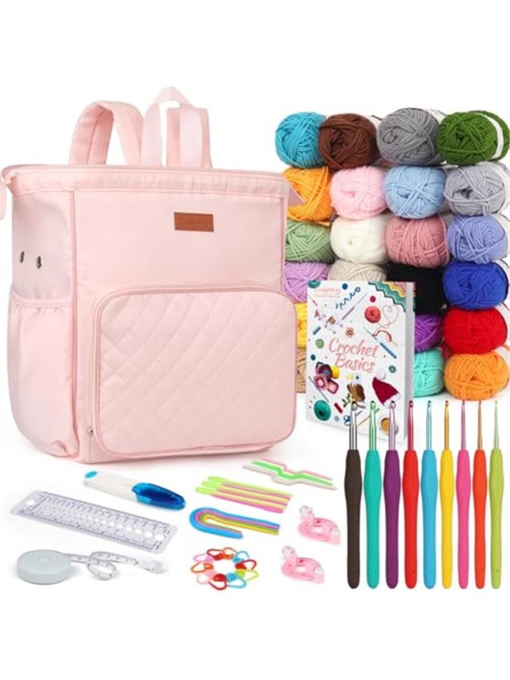 Crochet Kit for Beginners Adults Yarn Hooks Backpack Starter Set Craft Gift